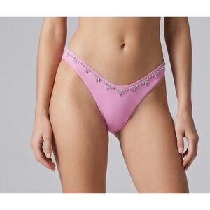 Oceanus Aaliyah Swimwear Pink Crystal Embellished High Leg Bikini Bottom S.  NWT